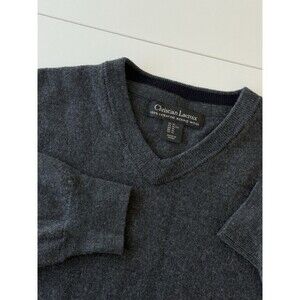 Christian Lacroix 100% Extra Fine Merino Wool Sweater Mens XL Gray V Neck